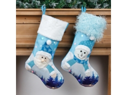2 Meias De Natal Com Luzes Bordadas Com Boneco De Neve Azul Grande