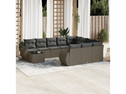 Vidaxl 11 Pcs Conjunto Sofás De Jardim C/ Almofadões Vime Pe Cinzento