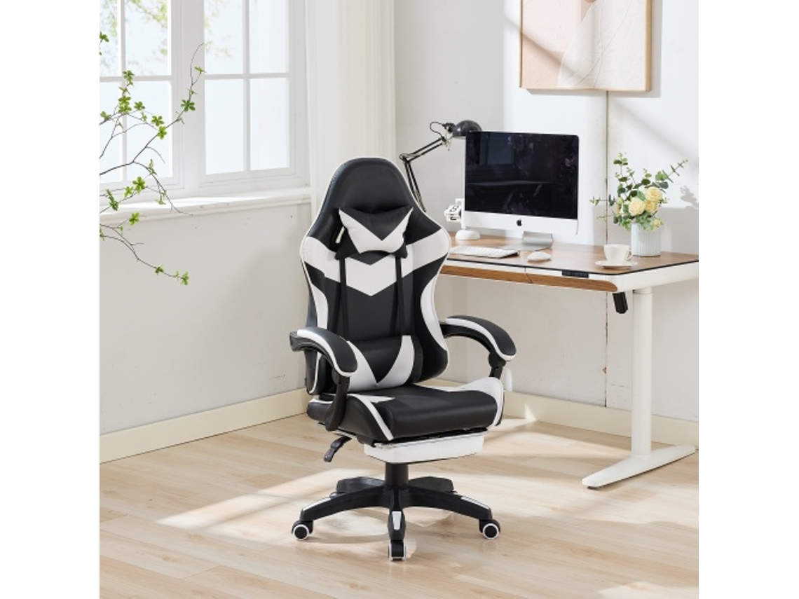 Cadeira Gamer Ergonômica Giratória 360° para Escritório e Jogos, Preta e Branca