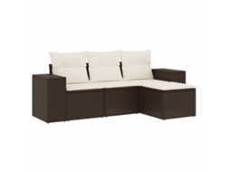 Conjunto de 4 Sofás de Jardim com Almofadões Vime Pe Castanho MAISON EXCLUSIVE (4 pcs)