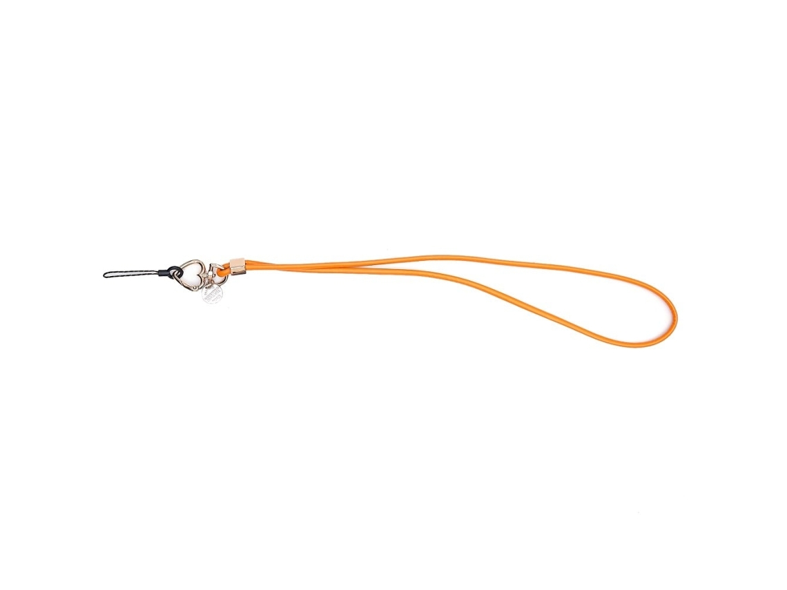 Alça De Couro Para Celular Com Chaveiro E Pingente - Laranja
