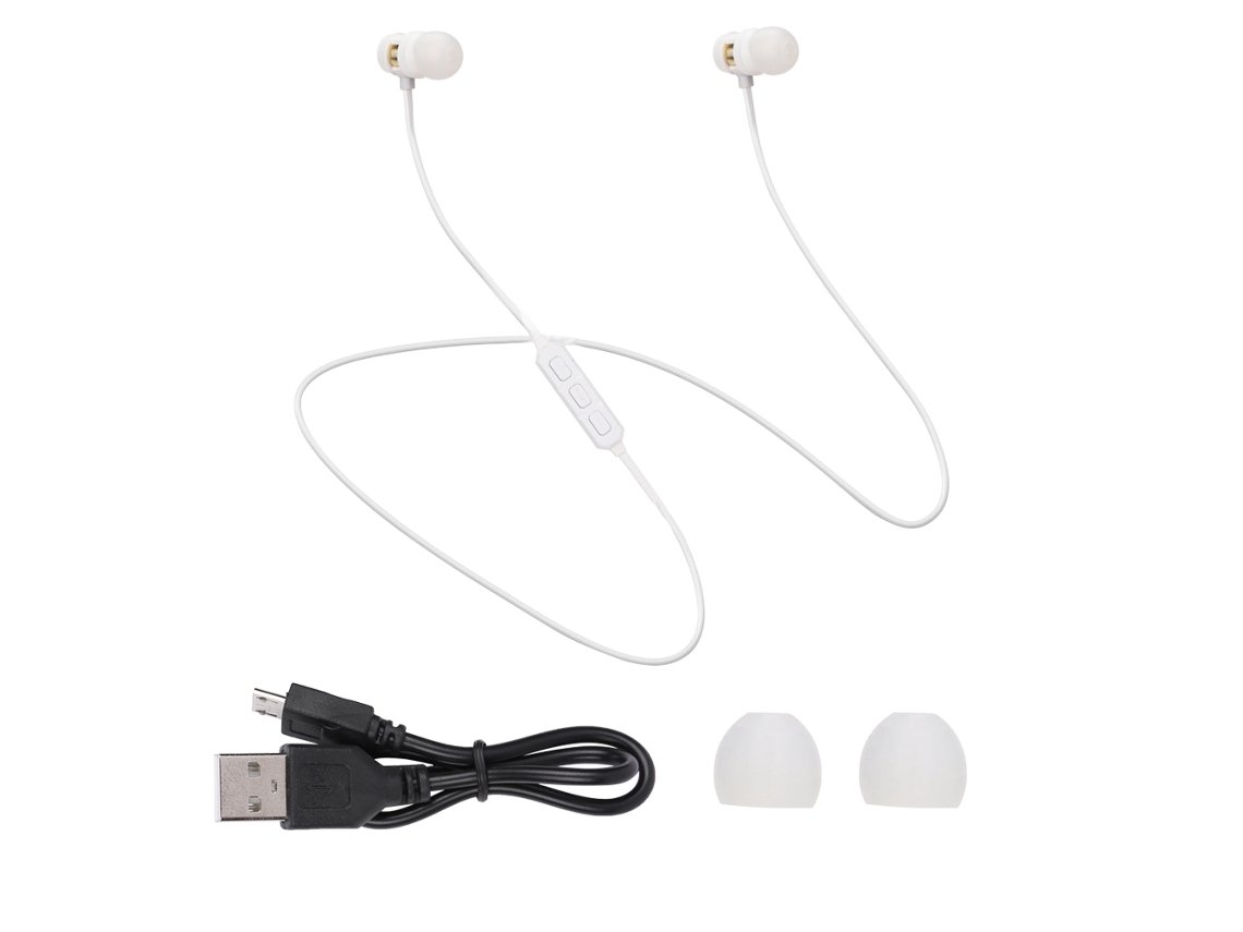 Fones de Ouvido Bluetooth sem fio, branco, com carregamento portátil EOOCOO