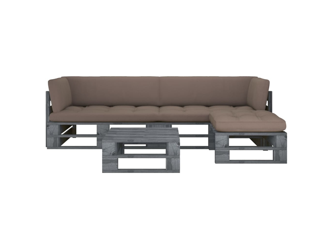 Vidaxl 4 Pcs Conj. Lounge Paletes C/ Almofadões Pinho Impregnado Cinza