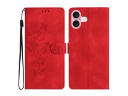 Capa Para Iphone 17 Em Couro Com Flores E Borboletas - Design Em Relevo