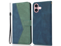 Capa Em Couro Pu Magnético Para Apple Iphone 16 Plus - Azul Verde