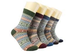 Rebe-5 Pares De Meias De Lã Para Mulheres E Homens Vintage Inverno Quentes Grossos Acolhedores Tecidos Casuais Macios