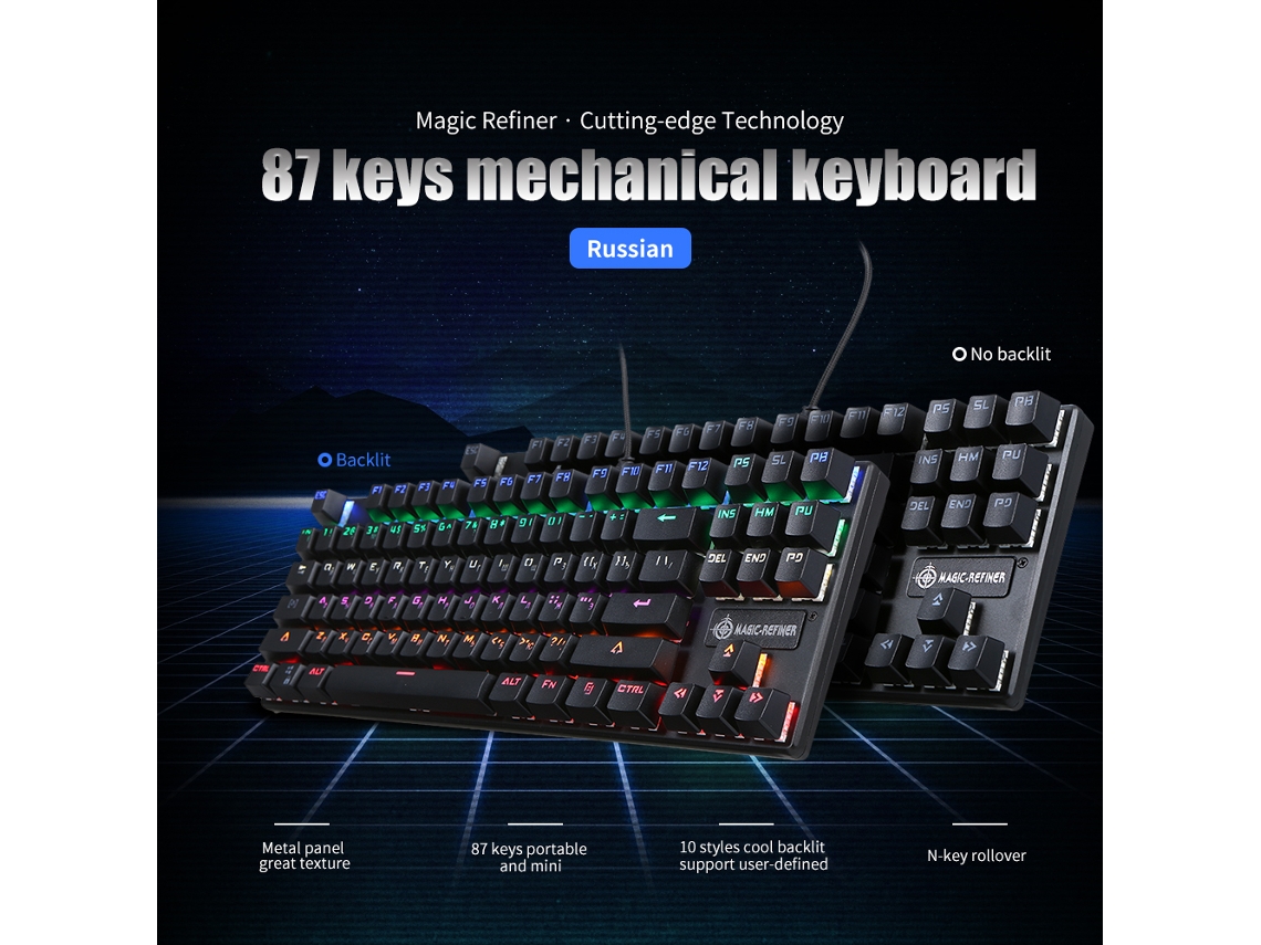 Teclado Mecânico Para Jogos Magic-refiner Com 87 Teclas, Switch Azul E Rollover De N-tecas