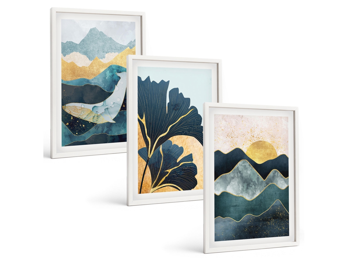 Pinturas Murais Modernas Vistas Abstratas De Montanhas Moldura Branca Pinturas De Quarto Espelharte (3 Piezas De 40x60 Cm)