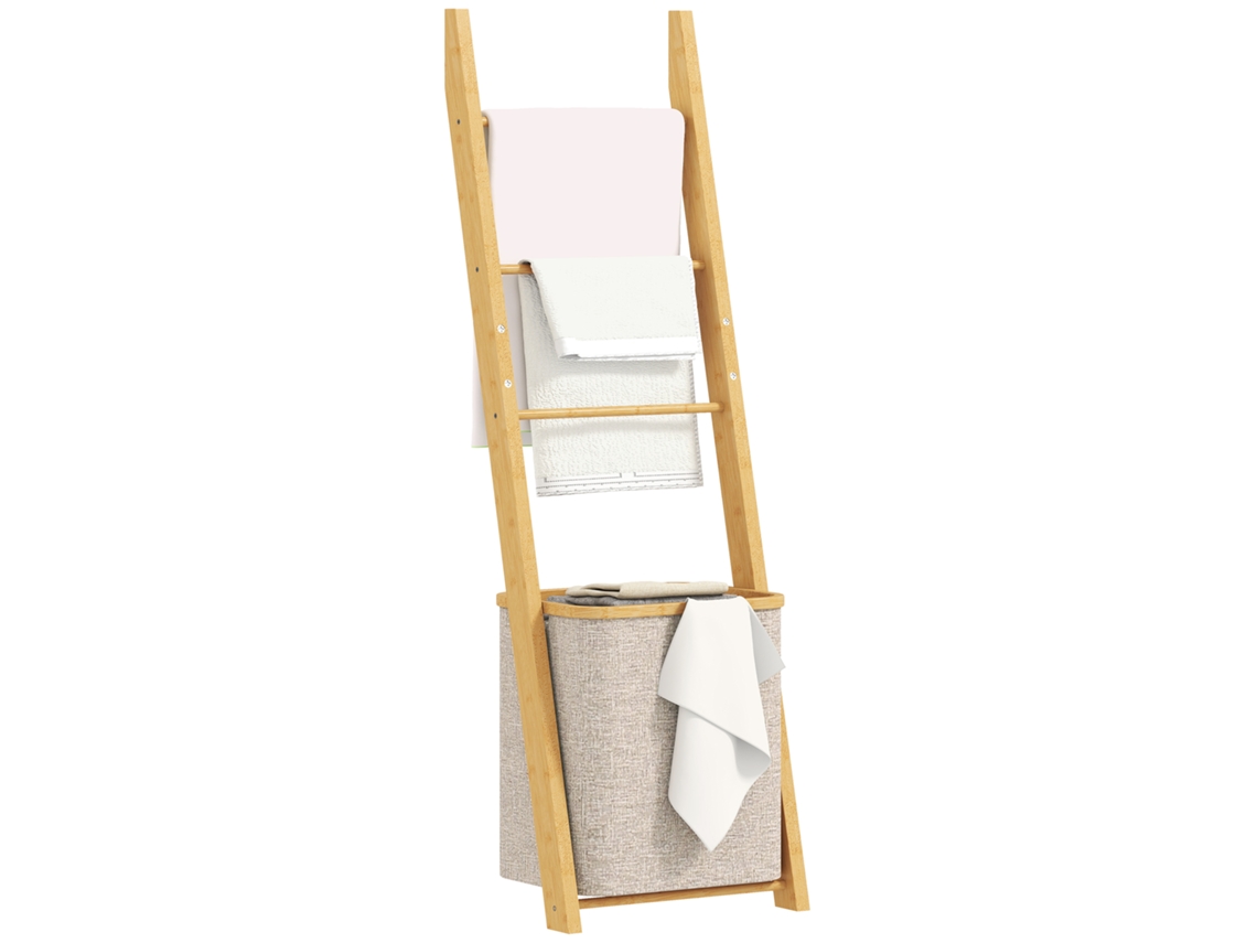 Estante de Bambu para Casa de Banho Bambu e Poliéster Cor Madeira e Creme 43x35x133 cm Homcom