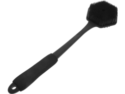 Escova De Silicone Hexagonal Preta Com Cabo Longo E Antiderrapante Da Healvian, Cabeça Larga, Escova Esfoliante Suave