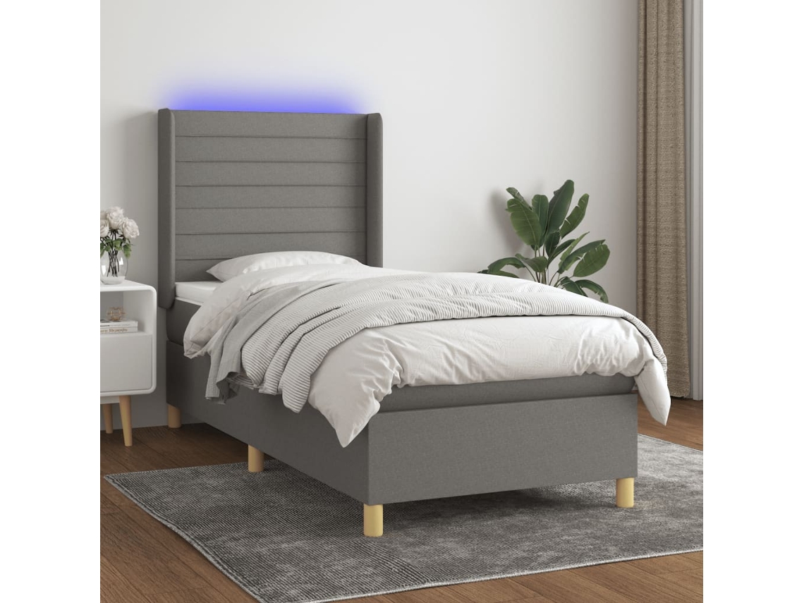Vidaxl Cama Box Spring C/ Colchão E Led 80x200 Cm Tecido Cinza-escuro