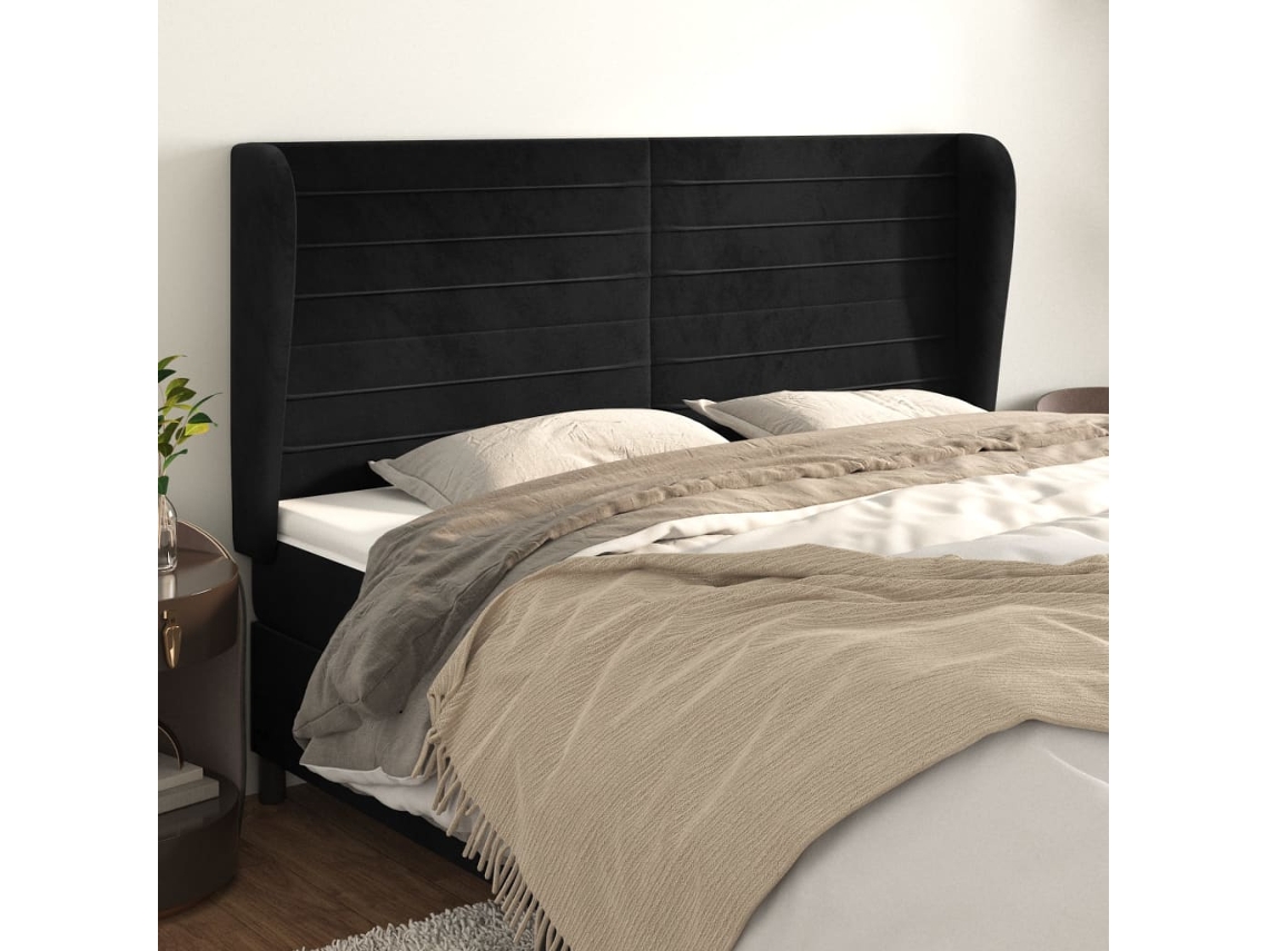 Vidaxl Cabeceira De Cama C/ Abas Veludo 183x23x118/128 Cm Preto