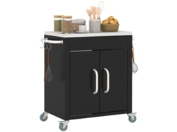 Carrinho De Cozinha Em Aço Inoxidável Com Armário E 6 Ganchos, 86x50x86.5 Cm, Preto