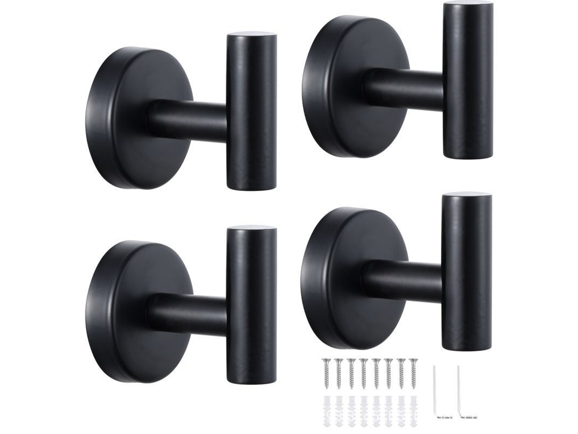 Ganchos de Toalla 4 Piezas Acero Inoxidable 304 Negro Resistente al Agua para Baño Cocina Armario S/MARCA