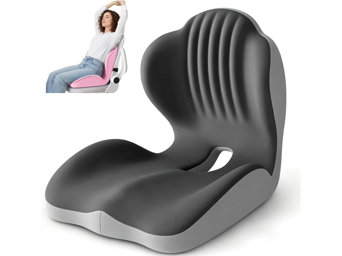 Almofada Ergonômica De Espuma Viscoelástica Para Cadeira Escritório Em Formato L Com Suporte Lombar Integrado, Base