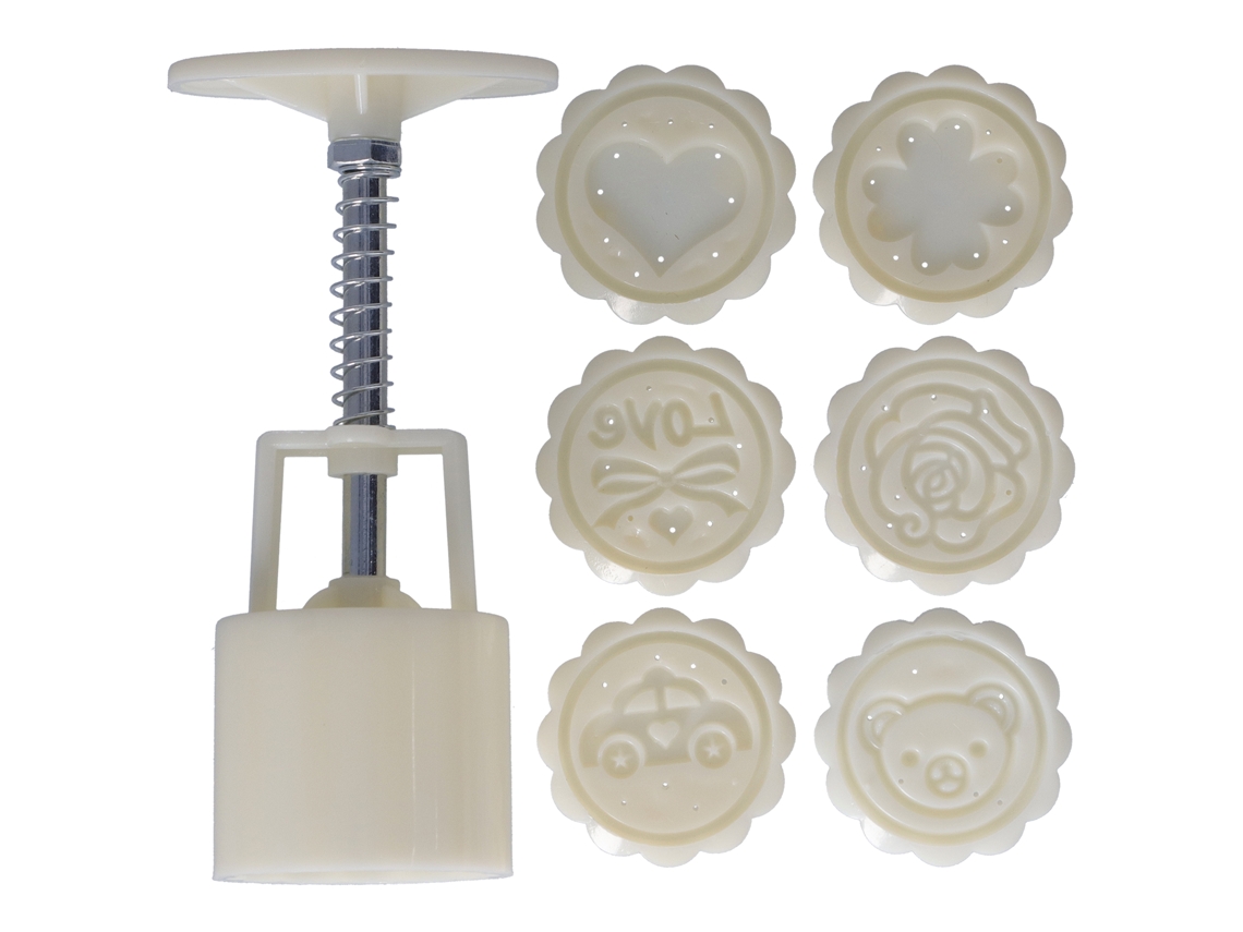 Molde De Mooncake De Pressão Manual 50g Com 6 Selos Redondos Ferramenta De Assado Diy Para Biscoitos Doces