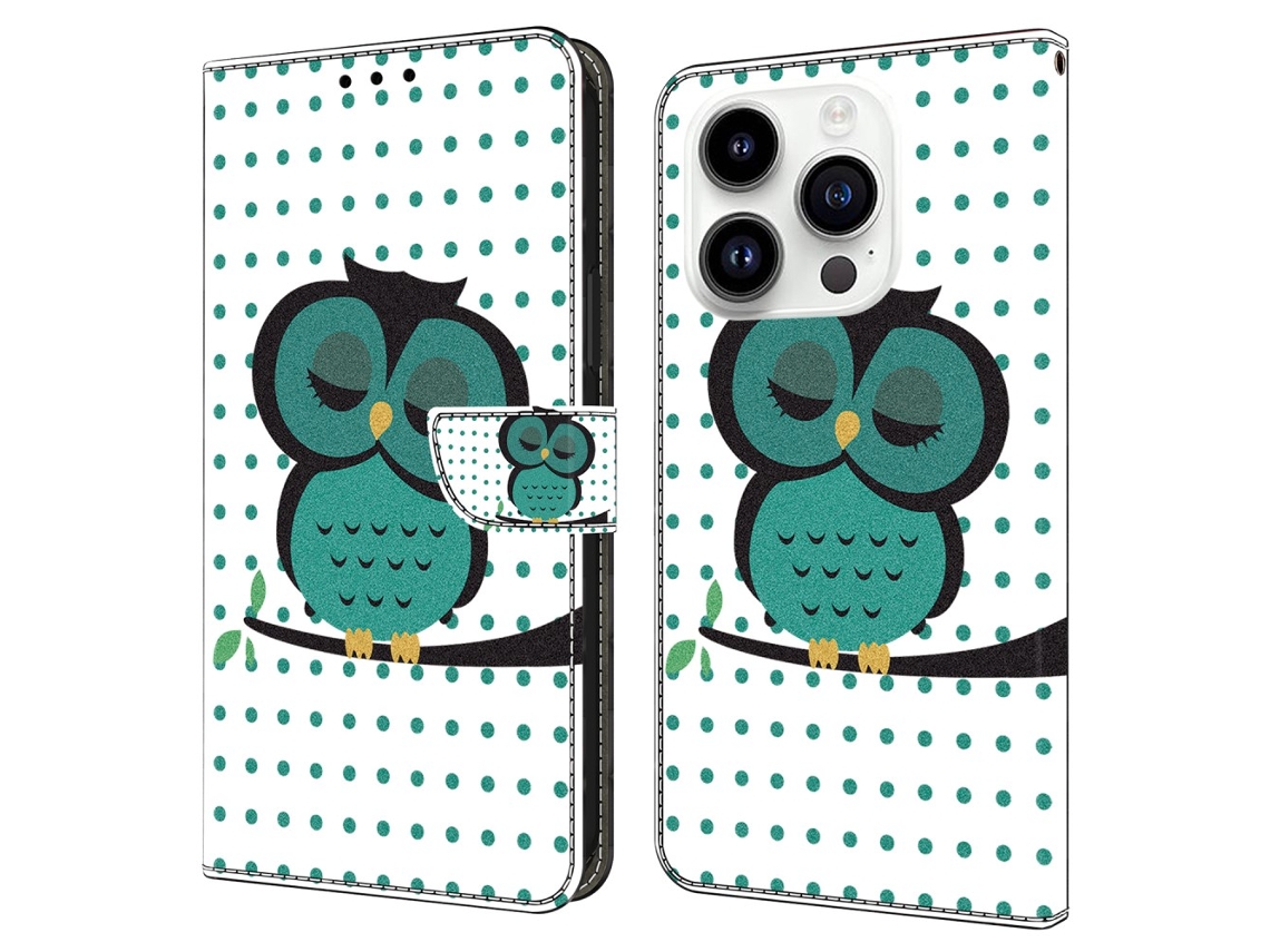 Capa Coruja Adormecida Para Iphone 15 Pro Max Pele Sintética