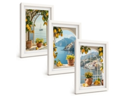 Composição De Quadros Cidade Litorânea, Limões E Flores Espelharte (3 Peças 20x30 Cm)