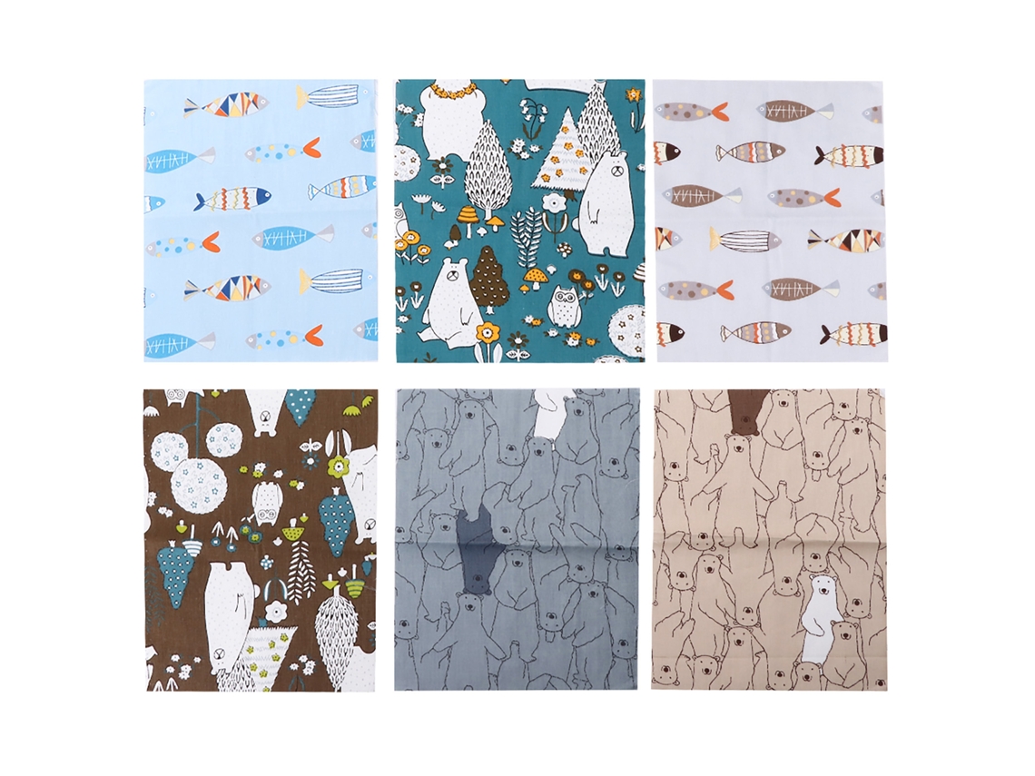 6 Peças de Tecido de Algodão Estampado para Costura e Artesanato