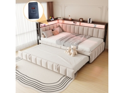 Sofá-cama Bege 90x200cm Veludo, Retrátil, Led, Usb-c. Cs