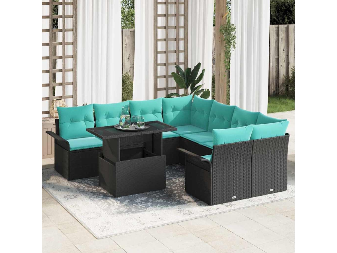 Vidaxl Conjunto De Sofá De Jardim 9 Unid. Preto