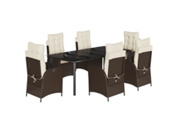Conjunto de 7 Jantar para Jardim com Almofadões Vime Pe Castanho MAISON EXCLUSIVE