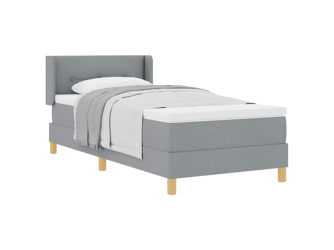 Cama De Solteiro | Camas Para Quarto | Cama Box Com Colchão Cinzento-claro 200 X 100 Cm Poliéster