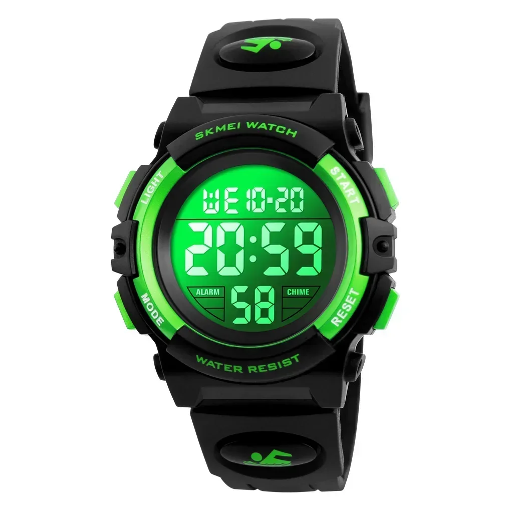 Relógio MDUG infantil despertador resistente à água 5bar com visor de LED verde