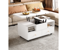 Mesa Centro Ajustável 100x50x47,5cm, Hidráulica, 4 Gavetas, Rodízios, Branca. Cs