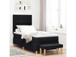 Cama Box Spring Com Colchão E Banco Preto 90x190 Cm Tecido