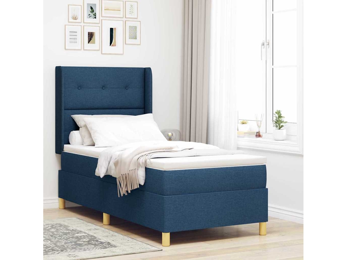 Vidaxl Cama Box Com Cabeceira Azul 100 X 200 Cm Tecido