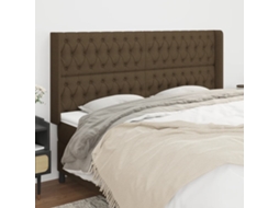 Vidaxl Cabeceira Cama C/ Abas Tecido 203x16x118/128 Cm Castanho-escuro