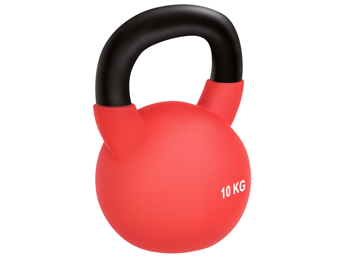 Kettlebell de 10kg com Cabo Antiderrapante e Fundo Plano Vermelho Preto S/MARCA