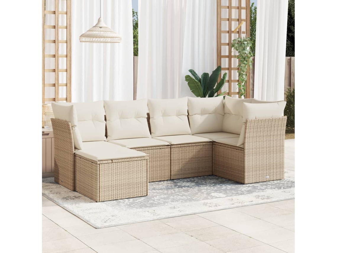 Vidaxl 6 Pcs Conjunto De Sofás P/ Jardim Com Almofadões Vime Pe Bege