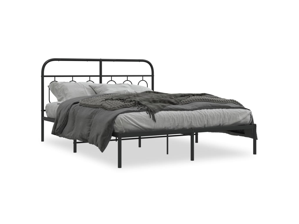 Bed Frame, Bed Frames Vidaxl Preto Metal (135 X 190 Cm)