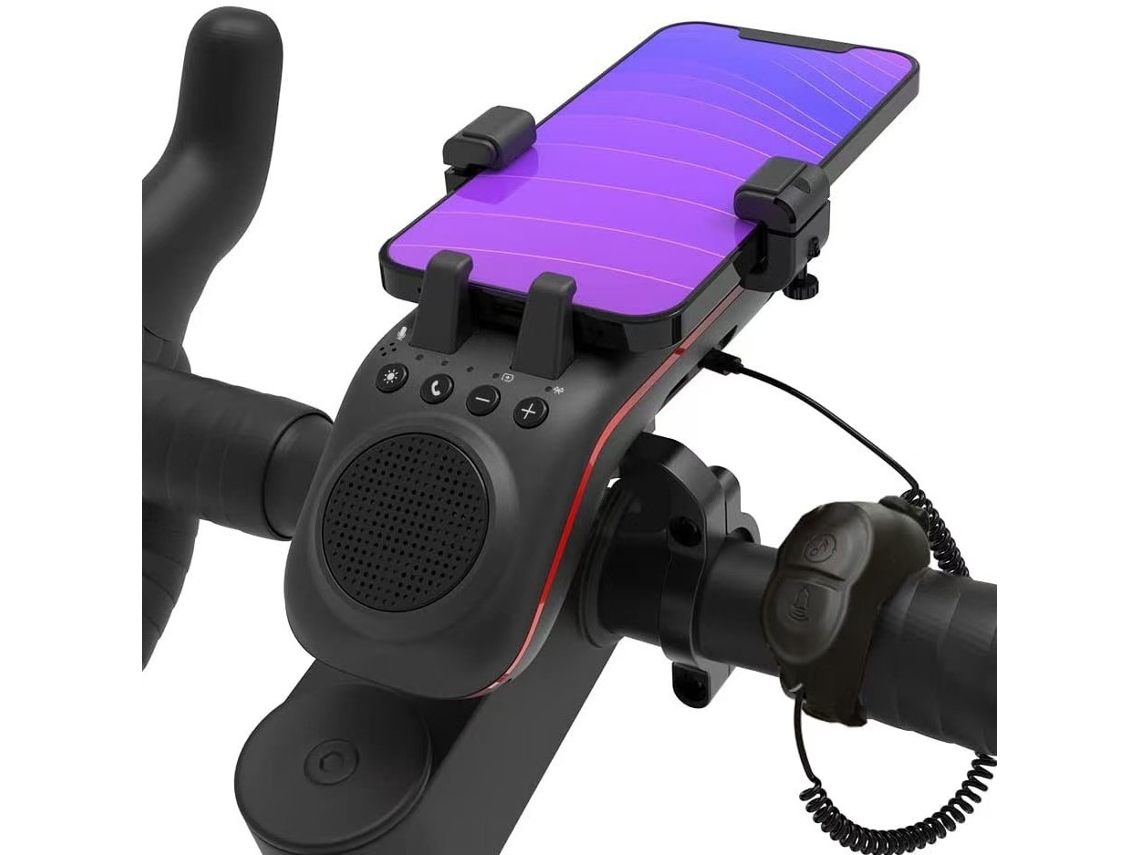 Suporte Multifuncional Para Bicicleta Com Alto-falante E Celular - Farol, Buzina, Microfone E Bateria Externa (preto)