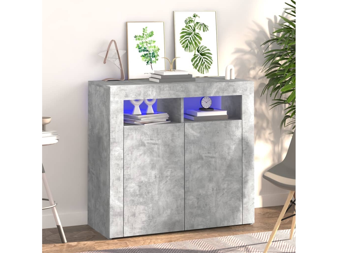 Aparador | Buffet | Armário De Apoio Com Luzes Led 80x35x75 Cm Cinzento Cimento Wsd649122 Lovely Home