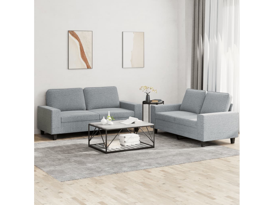 Vidaxl 2 Pcs Conjunto De Sofás Tecido Cinzento-claro