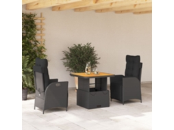Vidaxl 3 Pcs Conjunto De Jantar P/ Jardim C/ Almofadões Vime Pe Preto