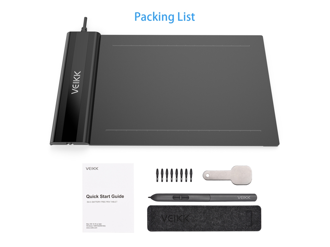 Tablet Gráfico Veikk S640 6x4 Polegadas 8192 Níveis de Pressão Caneta Sem Bateria | S/MARCA