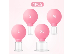 Conjunto Rosa De 4 Peças. Ventosas De Massagem De Borracha Com Sistema De Sucção Para Lifting Facial. Tamanhos P, M E Gg.