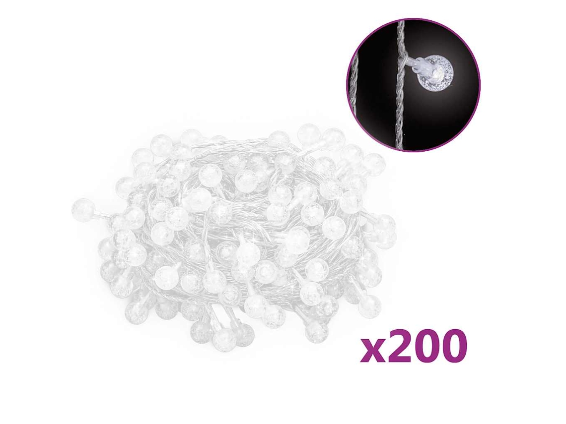 vidaXL Cordão de luzes em globo 20 m 200 LED 8 funções branco frio