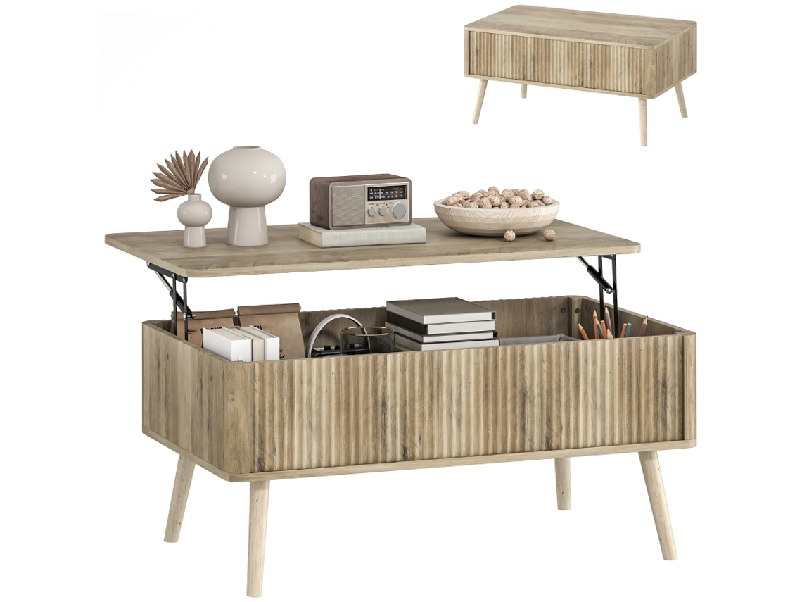 Mesa de Centro Elevatória em Carvalho com Compartimentos Ocultos e Pés de Pinho 91x56x43 Cm MEGA ECHO TRADE SHOP