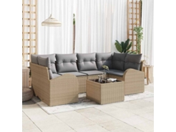 Vidaxl Conjunto De Sofá De Jardim 7 Pcs Bege E Cinza Vime Pe