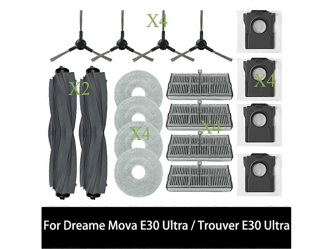 Peças Para Aspirador De Pó Dreame Mova E30 Ultra / Trouver E30 Ultra: Rolo Principal Tricut, Escova Lateral, Filtro Hepa, Pano De Limpeza, Saco D_ozo