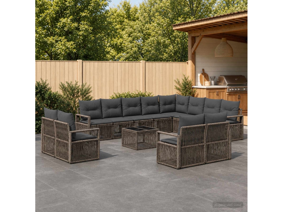 Vidaxl Conjunto De Sofá De Jardim 13 Pcs Cinzento Vime Pe