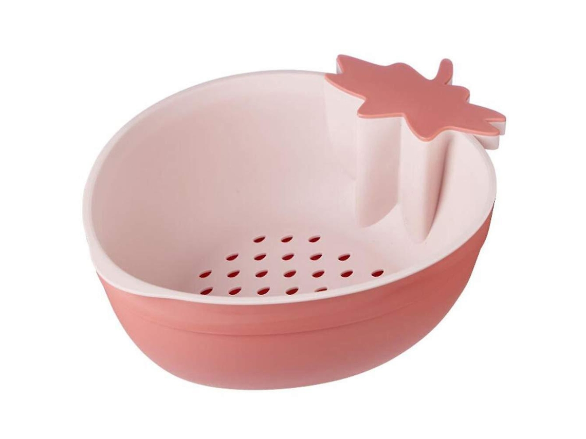 Cesto de drenagem dupla camada em forma de morango. Ideal para frutas e armazenamento na pia. Uso doméstico.