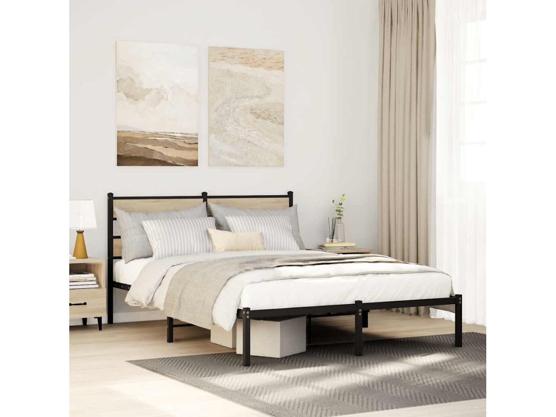 Vidaxl Estrutura De Cama Sem Colchão 140x190 Cm Metal Carvalho Sonoma