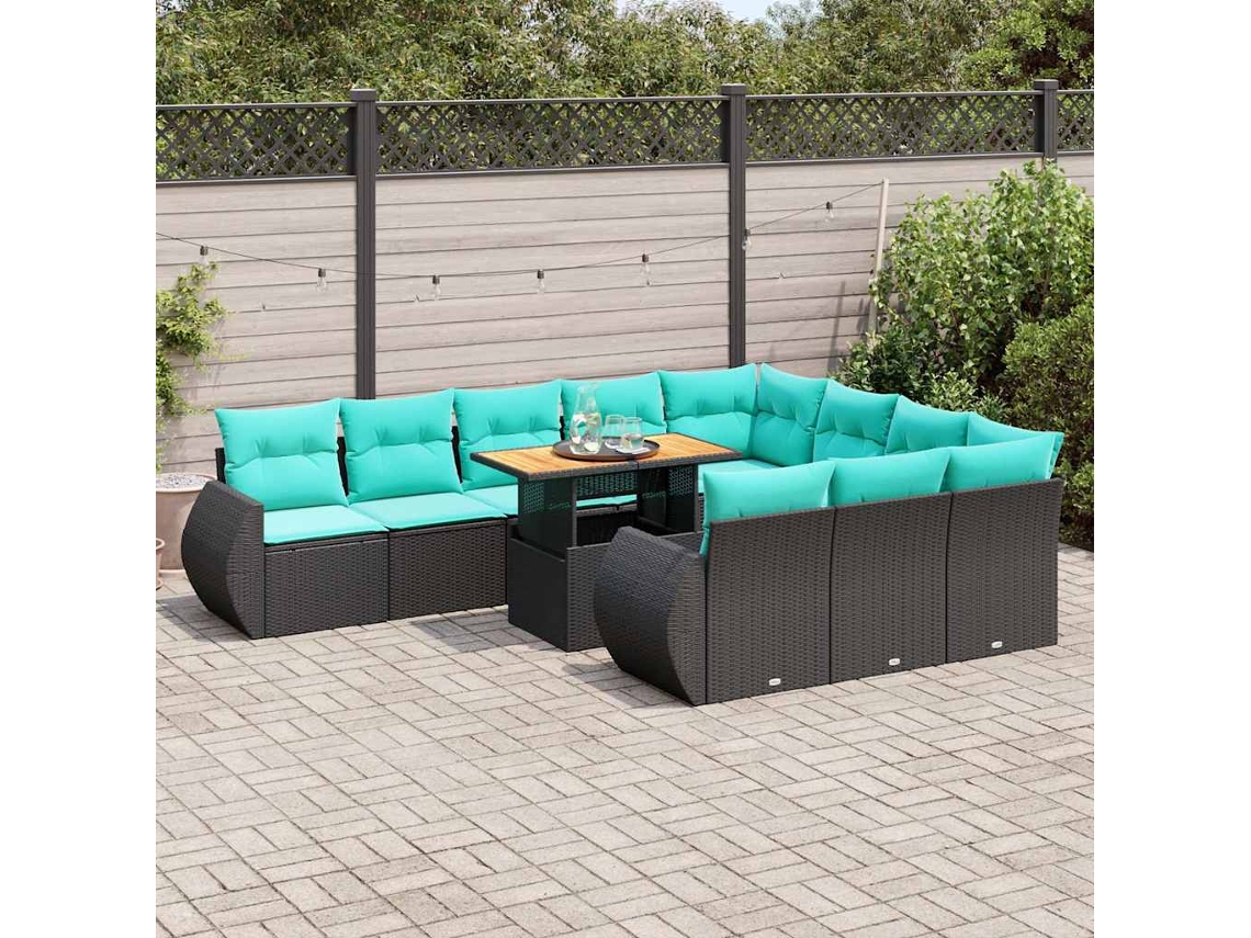 Vidaxl 11 Pcs Conjunto Sofás De Jardim C/ Almofadões Vime Pe Preto