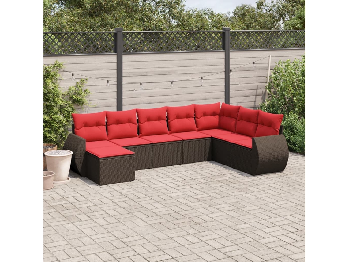 Vidaxl Conjunto De Sofá De Jardim Com 8 Peças E Almofadas Em Rattan Sintético Marrom